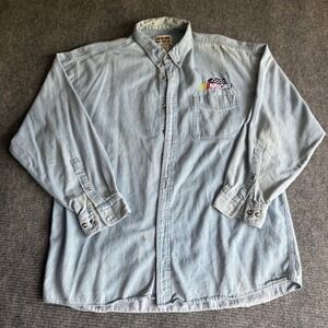 Vintage Most Wanted NASCAR Embroidered Denim Button Down Shirt Mens XXL Blue